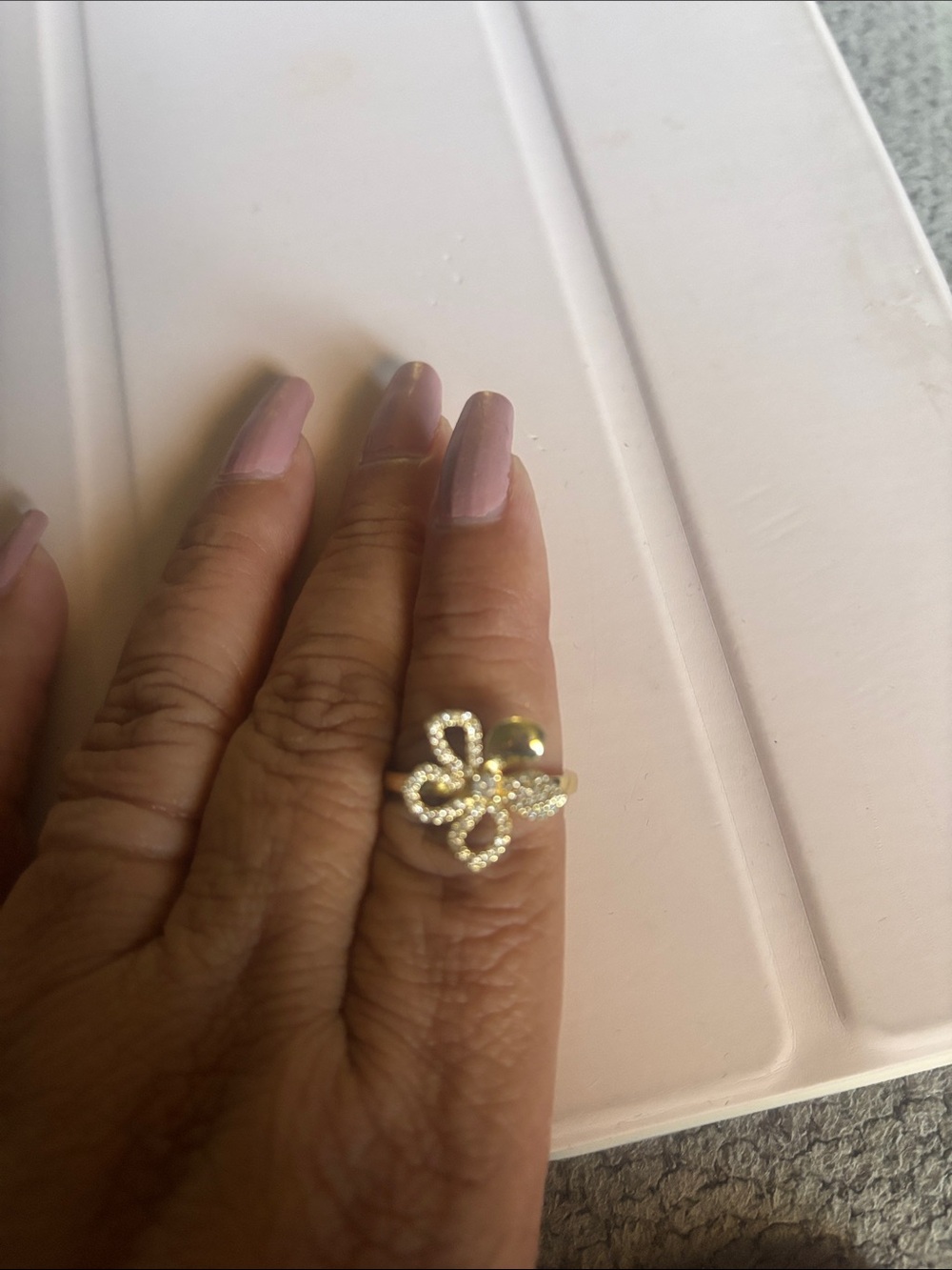 Chunky Gold Flower Loop Ring with Pavé Crystals - Women's Jewelry Size 8